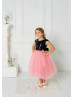 Black Sequin Pink Tulle Handmade Flower Girl Dress